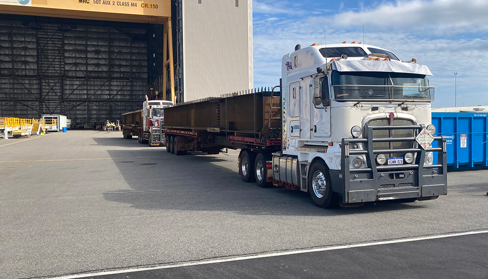 Beams loaded on truck for Fitzroy River Bridge
